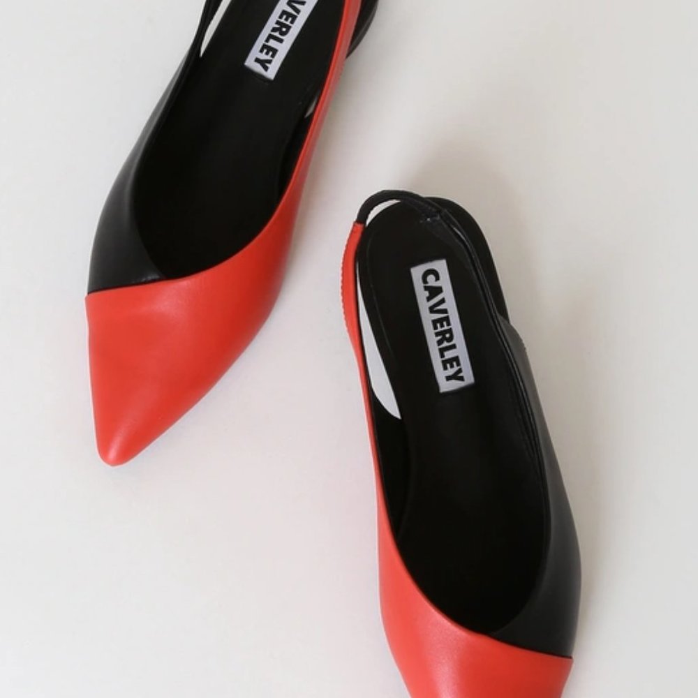 Black and Red Leather Pointed-Toe Slingback Flats - Picture 5 of 5